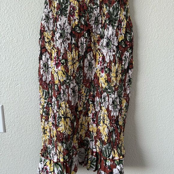 Faithfull The Brand Anthropologie Maya Midi Smocked Dress Brown‎ Floral Sz 2 - Picture 6 of 13